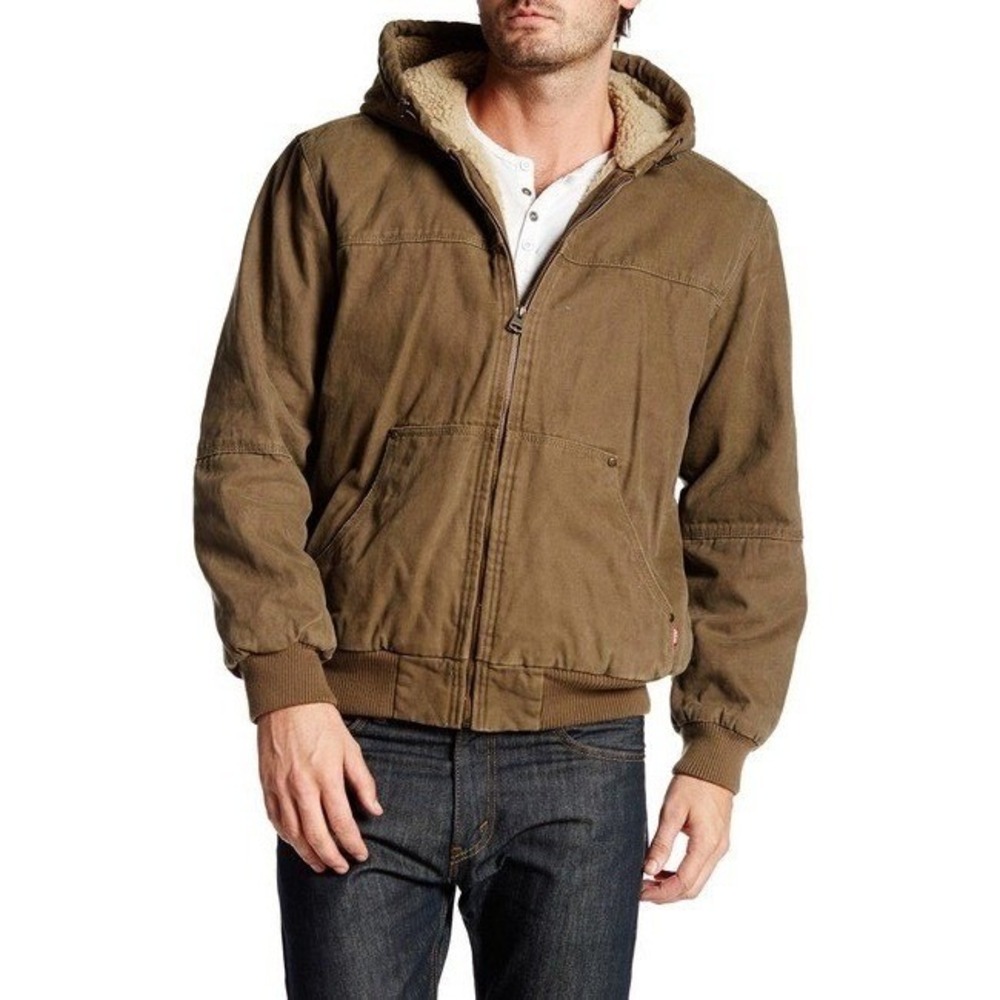 Levis Hooded Canvas Work Barn Jacket XXL Brown Sherpa Lined Utility Workwear